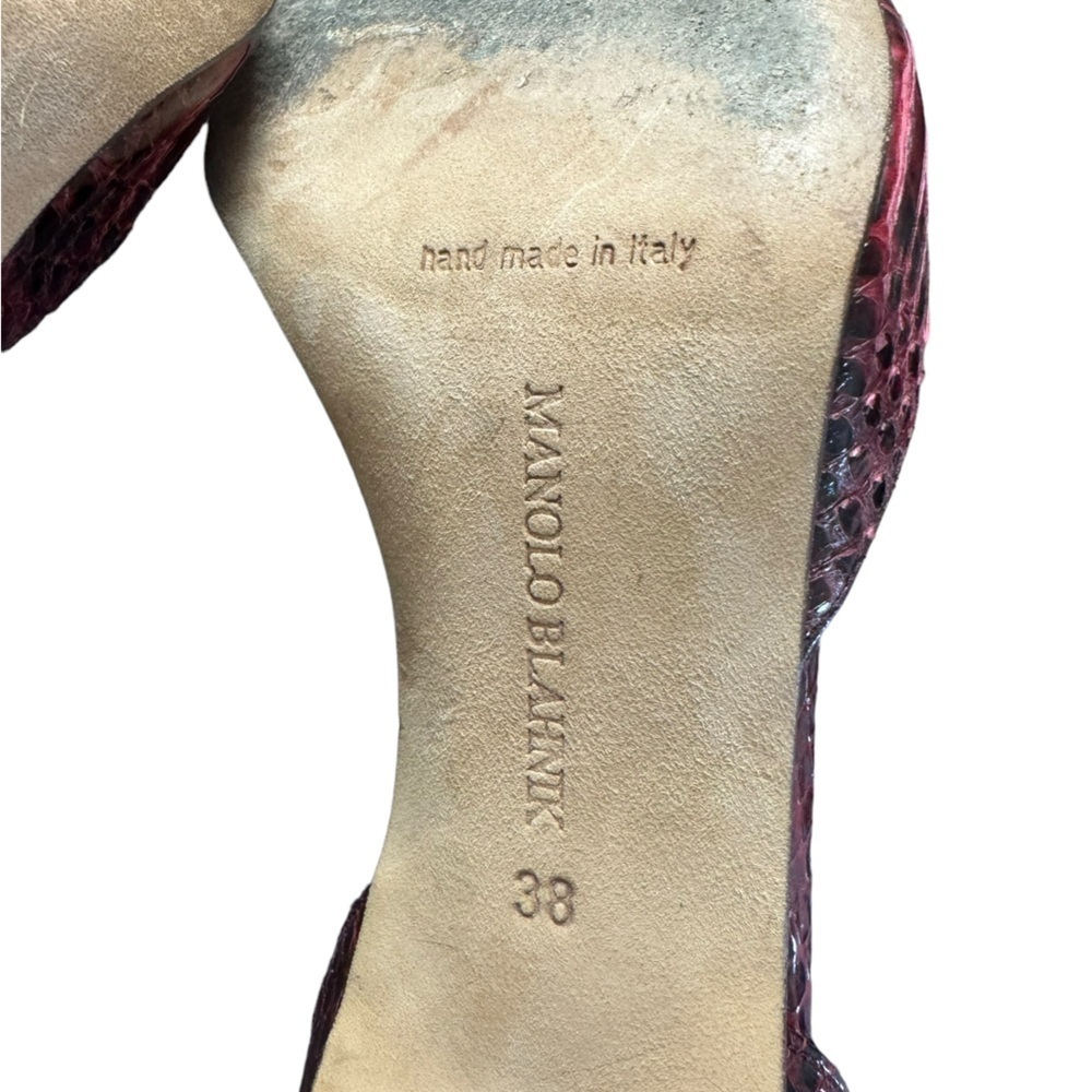 MANOLO BLAHNIK Burgundy D’Orsay Heels Pumps with Suede, Crocodile, Size 8 US​​​ - Picture 11 of 11